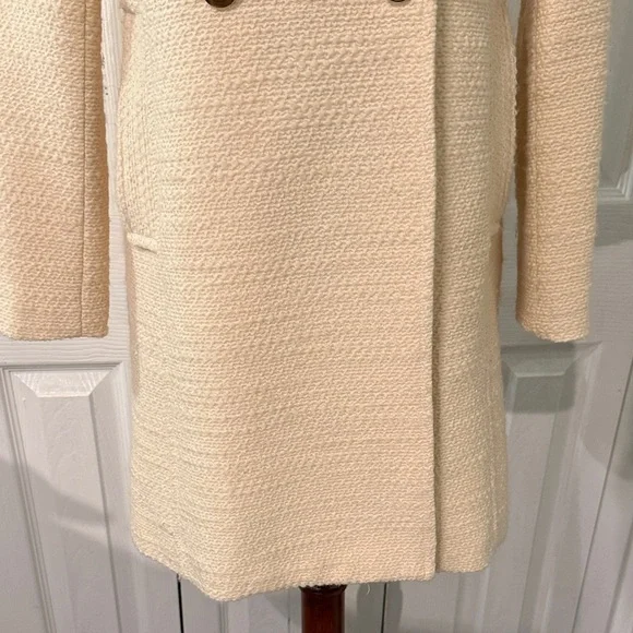 Milly Cream Double-Breasted Trench Coat 100% Wool Sz 6 - Picture 4 of 10